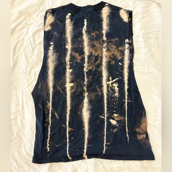 Ramones black bleach tie dye screen print green sleeveless T shirt - Picture 2 of 3